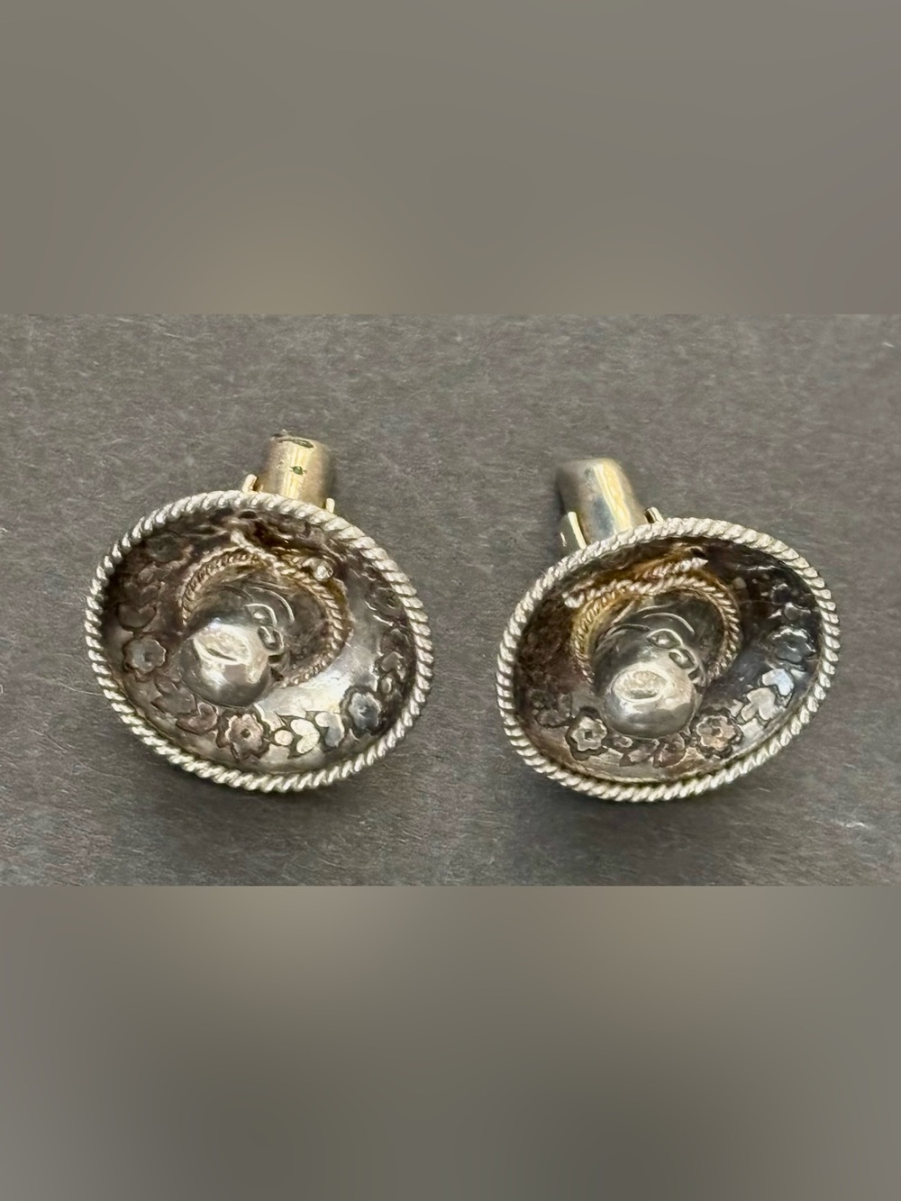 Vintage Taxco Mexico Sterling Silver Sombrero Figural Cufflinks Eagle Mark 925